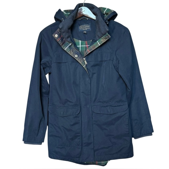Pendleton Jackets & Blazers - Pendleton Rain Jacket Coat Women Small Navy Blue Full Zip Hooded Waterproof